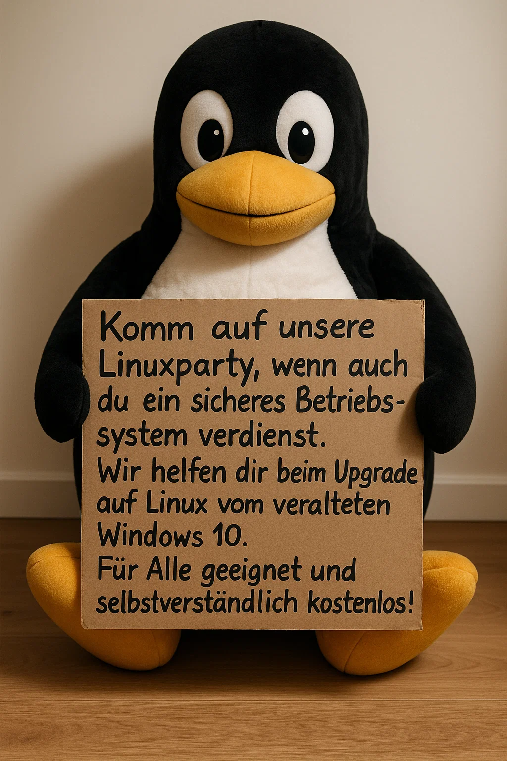 TUX mit Einladung zur Linux-Party